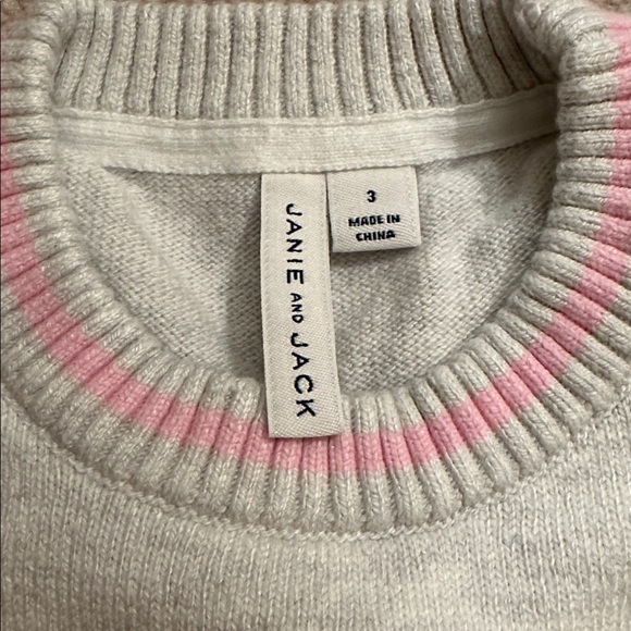 🛍️SALE🛍️ Janie and Jack Kids Grey Heather and Pink Sweater with Bunny Design - Picture 7 of 8